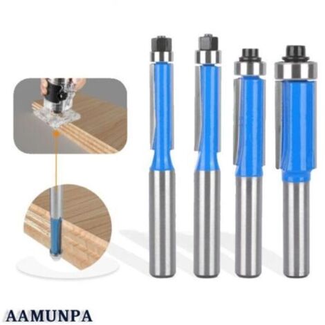 4 Pcs Set Fraise Defonceuse 8mm Tige, Fraise a Copier a Bois, Fraises pour Dfonceuses avec Roulement Suprieur, Fraise pour Affleurer, pour Menuiserie Bricolage de Coupe,Fraise de dfonceuse Universa