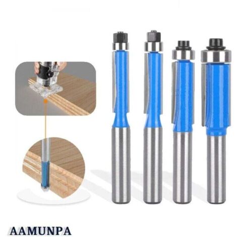 4 Pcs Set Fraise Defonceuse 8mm Tige, Fraise a Copier a Bois, Fraises pour Dfonceuses avec Roulement Suprieur, Fraise pour Affleurer, pour Menuiserie Bricolage de Coupe,Fraise de dfonceuse Universa