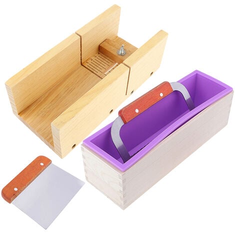 4 PCS SET Wooden Box Silicone Soap Making Mold Loaf With Soap Cutter Cutting Mould