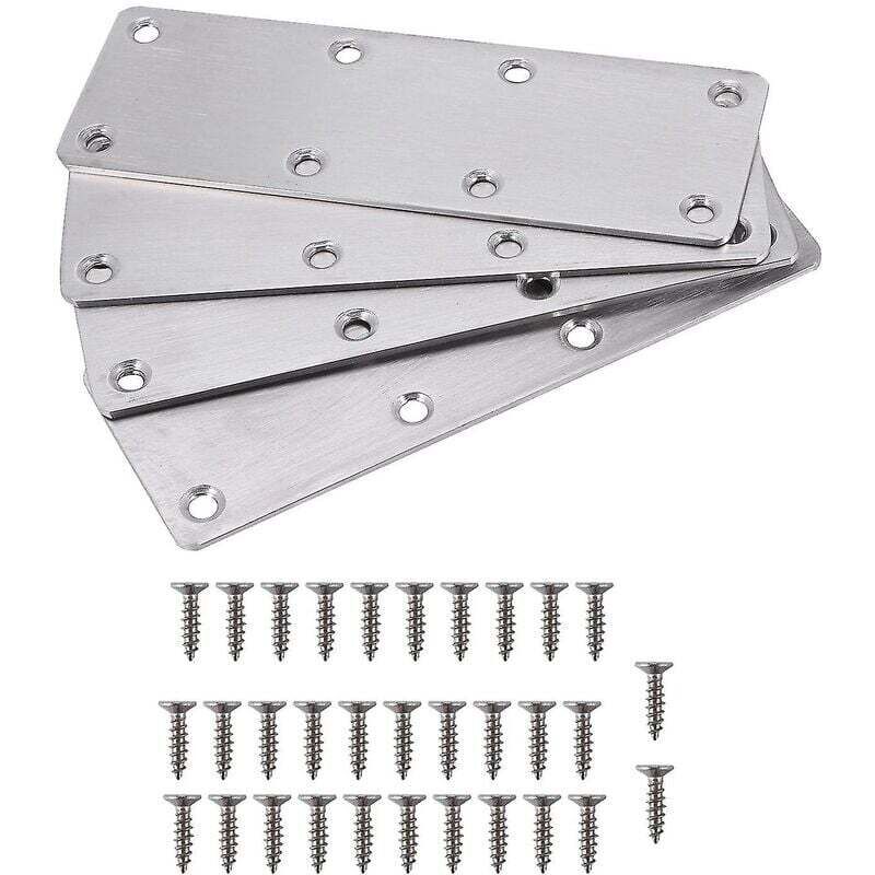 SNQ - 4 Pcs Straight Bracket Flat Mending Plate Stainless Steel Brace With Screws For Furniture Wooden Do