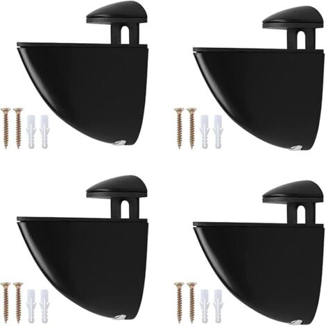 4 Pcs Supports D'étagère en verre réglables Noir - Pour étagères de 2 à 23 mm d'épaisseur Support mural pour étagères en verre,Salle de Bain et Cuisine