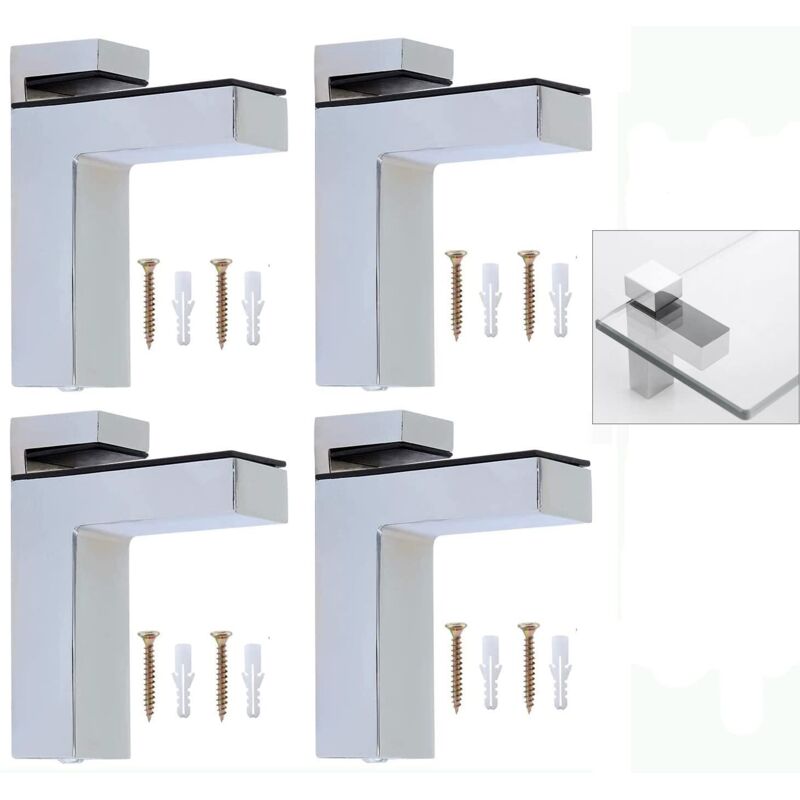 4 PCS Supports d'Étagère en Verre Support de Tablette en verre Réglable et Adaptable d'Épaisseur de 5-30mm pour Salle de Bain, Fixation Murale à Vis