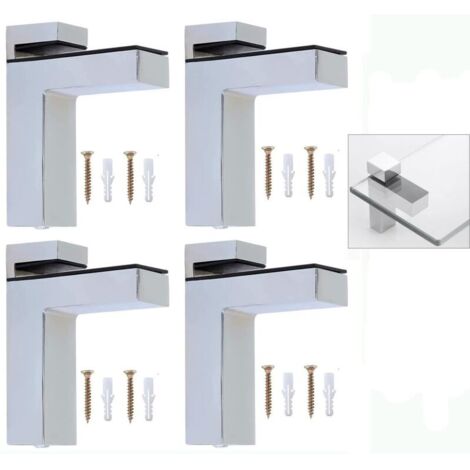 4 PCS Supports d'Étagère en Verre Support de Tablette en verre Réglable et Adaptable d'Épaisseur de 5-30mm pour Salle de Bain, Fixation Murale à Vis solide Support