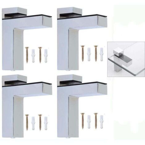 4 PCS Supports d'Étagère en Verre Support de Tablette en verre Réglable et Adaptable d'Épaisseur de 5-30mm pour Salle de Bain, Fixation Murale à Vis solide Support