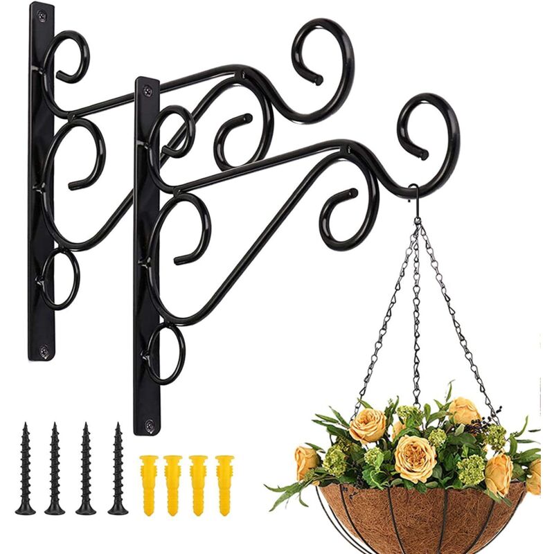 4 Pcs Suspension Crochet en Fer Forgé Support Plante Mural avec Vis Accroche Plante Mural Suspension Crochet Plante Rétro pour Jardin Balcon Lanterne
