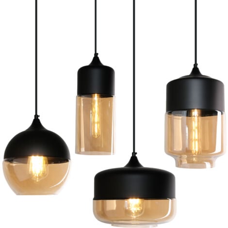 WOTTES 4 Pcs Suspension Sphère Verre Style Vintage Lustre Suspension Abat-jour Verre avec Douille E27 Ampoules non Inclus Plafonnier pour Chambre Salon Couloir