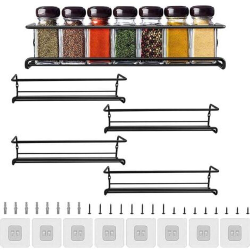 4 Pcs Étagère à Épices Cuisine Etagere a Epices Murale Étagère de Rangement de Cuisine Tagère à Épices Murale sans Perçage Mural Etagère de Douche