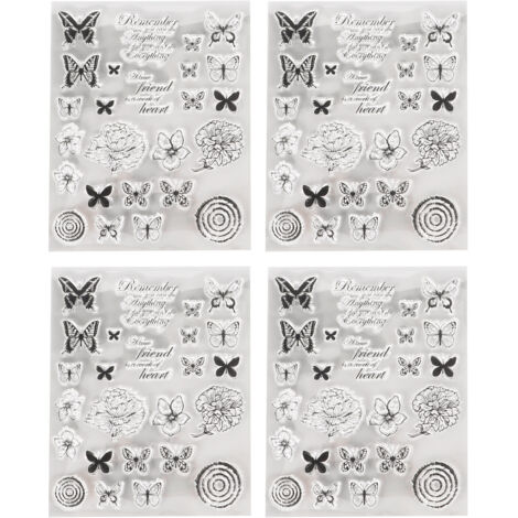 4 PCS Tampons en TPR Transparents pour Création de Cartes DIY, Albums Photo et Carte de Vœux