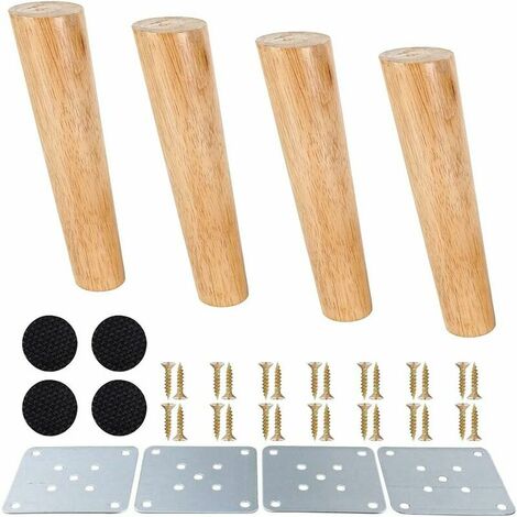 4 pcs Tapered Oak Wood Furniture Leg, Solid Wood Sofa Leg, Wooden Bed Leg, Wooden Cabinet Leg with Universal Attachment for Sofa Table Chair (20cm, Slanted)