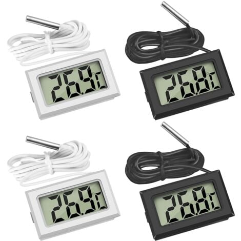 4 Pcs Thermomètre Réfrigérateur ,Thermomètre LCD Numérique avec Sonde Étanche pour Réfrigérateur Congélateur Aquarium (Lot de 2 Noir et 2 Blanc)