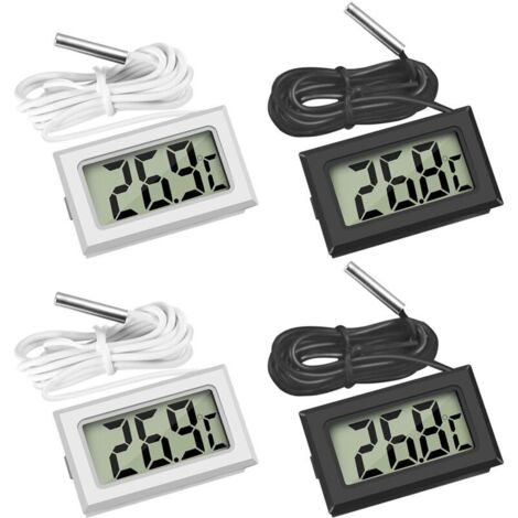 4 Pcs Thermomètre Réfrigérateur ,Thermomètre LCD Numérique avec Sonde Étanche pour Réfrigérateur Congélateur Aquarium (Lot de 2 Noir et 2 Blanc)