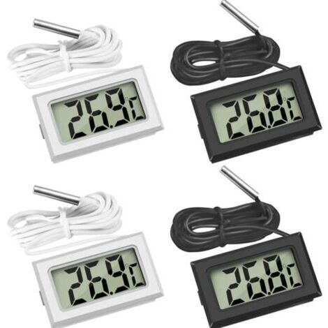 4 Pcs Thermomètre Réfrigérateur ,Thermomètre LCD Numérique avec Sonde Étanche pour Réfrigérateur Congélateur Aquarium (Lot de 2 Noir et 2 Blanc)