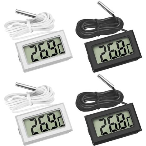 4 Pcs Thermomètre Réfrigérateur ,Thermomètre LCD Numérique avec Sonde Étanche pour Réfrigérateur Congélateur Aquarium (Lot de 2 Noir et 2 Blanc)