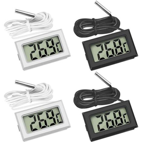 4 Pcs Thermomètre Réfrigérateur ,Thermomètre LCD Numérique avec Sonde Étanche pour Réfrigérateur Congélateur Aquarium (Lot de 2 Noir et 2 Blanc)