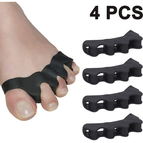 4 pcs Toe Separators for Overlapping Toes and Restore Crooked Toes to Their Original Shape, Correct Bunions, Toe Spacers Toe Straightener Toe Stretcher Hammer Toes Big Toe Corrector - Universal Size, black