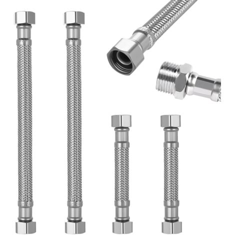 4 Pcs Tuyaux de Raccordement Flexibles Robinets G3/8", Raccords Rallonge de Tuyau Flexible Tressé en Acier Inoxydable Rallonge Lavabo Tubes pour Cuisine Robinet de Salle de Bain(10 cm, 20 cm)