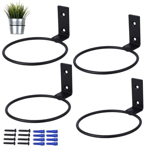 4 PCS Wall Mounted Flower Pot Brackets, Metal Planter Holder with Screws Flower Pot Holder Ring, for Flower Pots for Patio, Balcony and Garden (Black)
