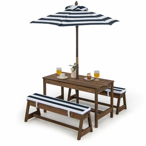 4 PCS Wooden Kids Picnic Table Bench Children Outdoor Activity Desk W/ Umbrella