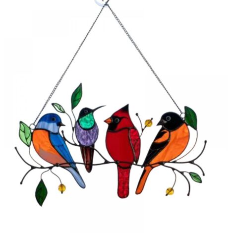 4 pendentifs oiseaux colorés - Décoration murale
