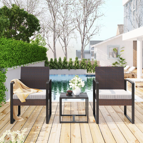 Devoko 4 person dining set, garden wicker furniture set, outdoor furniture set with table and sofa chairs, machine washable cushions,