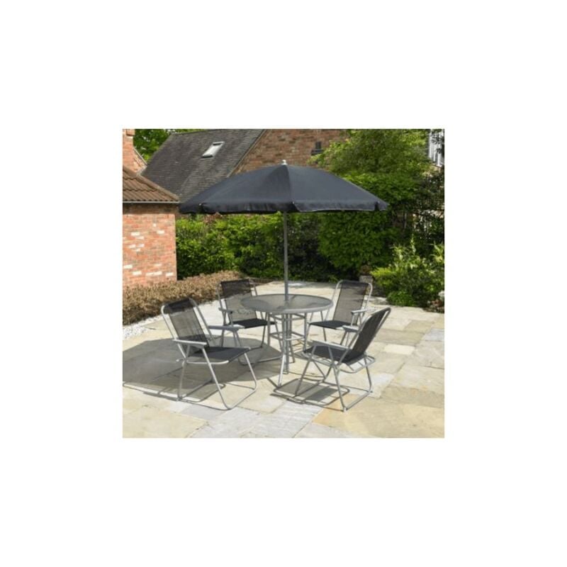 6 Pc Garden Patio Furniture Set 4 Seater Dining Set Parasol Glass Table And Chairs