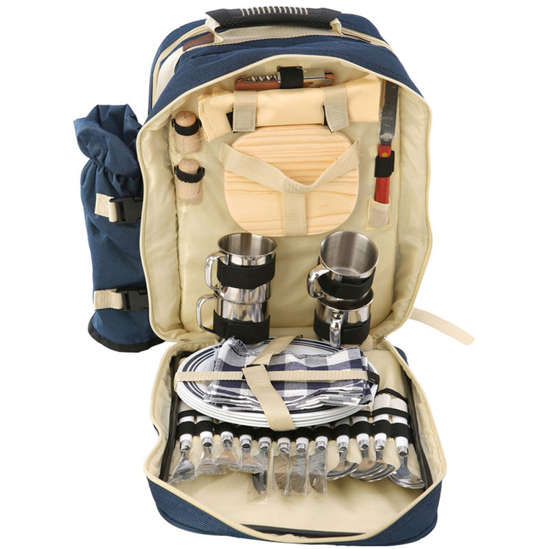 

4 Personas exterior de picnic Backapck Mochila acampa portable del bolso del almuerzo de barbacoa con vajilla conjunto de picnic Bolsas, Azul