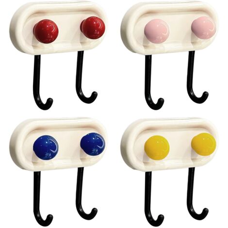 4 Petites Colorés Crochets Muraux,Crochet Adhésif Mural pour salle de bain, cuisine, porte, plafond, salon, rangement,Sans Percer ni clous- Multicolore