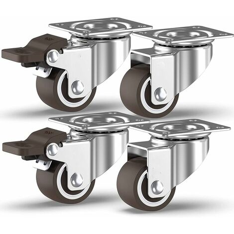 4 Petites Roulettes pour Meubles, 25mm Roulettes Pivotantes Roues Avec Frein Plaques Industrielles Transport -
