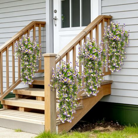 4 Pétunias Artificiels Extérieurs – Violet Clair, Résistants aux UV, Décoration Balcon et Terrasse