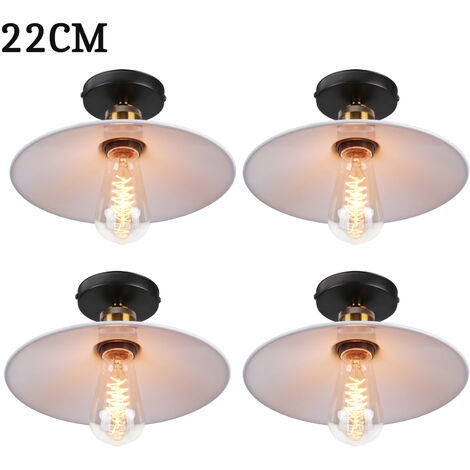 4 Pezzi 22cm Lampada da Soffitto Vintage Retrò E27 Lampadario Ferro Forma di Cappello per Camera da Letto Scale Soggiorno Bianco