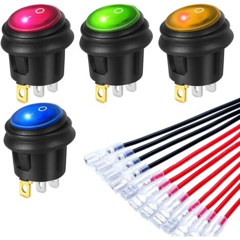 4 pezzi 230 V CA 6 A/125 V 10 A SPST 3 pin 2 posizioni ON/OFF LED rosso/blu/giallo/verde interruttore a bilanciere impermeabile (12 fili di collegamento terminale)