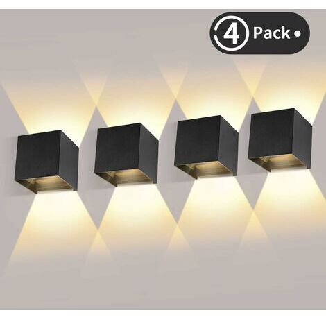 4 pezzi Applique a LED per esterni 12W Applique per interni 3000K Bianco caldo Design impermeabile IP65 - Nero