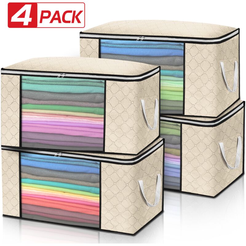 Image of 4 pezzi Borse portaoggetti con cerniera organizer sotto il letto armadio cubo armadio box Beige