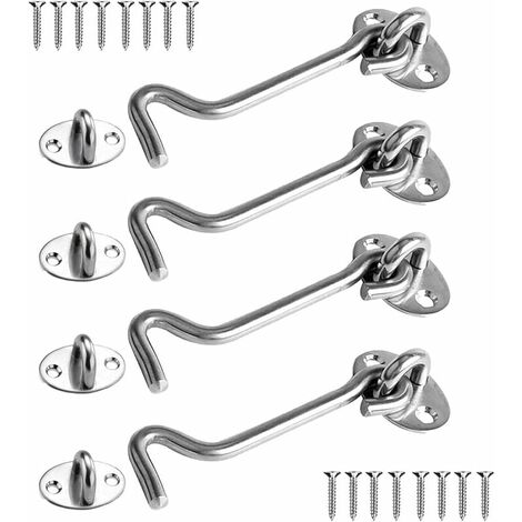 4 pezzi chiusura porta, gancio chiusura porta, chiusura porta in acciaio inossidabile da 4 pollici, chiusura porta per serrature, porta fienile, finestra bagno, porta scorrevole