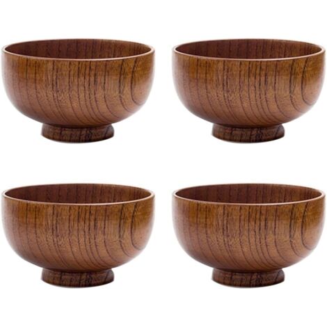 4 pezzi di ciotole in legno, mini ciotola rotonda in legno massello in stile giapponese, stoviglie antiscottatura per condimenti per zuppe, salse, noci, caramelle, frutta, antipasti, snack