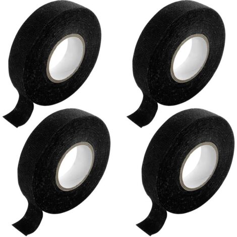 4 pezzi di nastro nero per cavi, 19 mm x 15 m, nastro in tessuto per auto, nastro adesivo isolante, nastro autoadesivo per cablaggi.