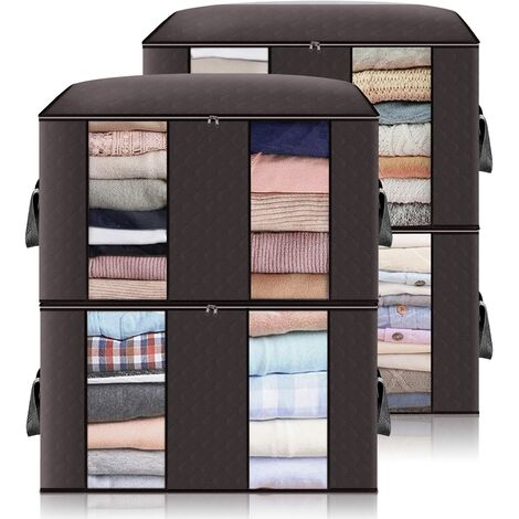 Lifewit Pacco da 4 Sacchetto di Stoccaggio Organizer per Armadio con Maniglia Rinforzata Set Contenitori Traspiranti Pieghevoli con Cerniera Resistente in Tessuto Resistente Grigio 