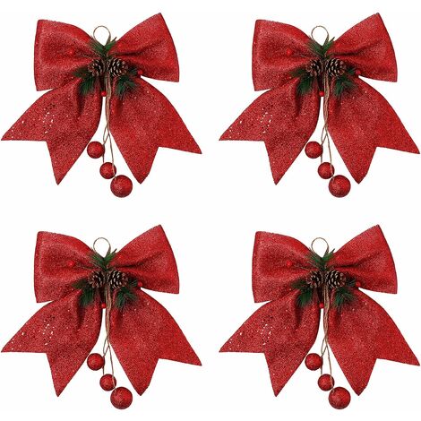 4 Pezzi Fiocco di Natale Fiocco di Natale Decorativo,Fiocco dell'Albero di Natale Ornamenti di Fiocco del Nastro di Natale,Fiocco Rosso dell'Albero di Natale Fiocco dell'Albero di Natale Ghirlande di
