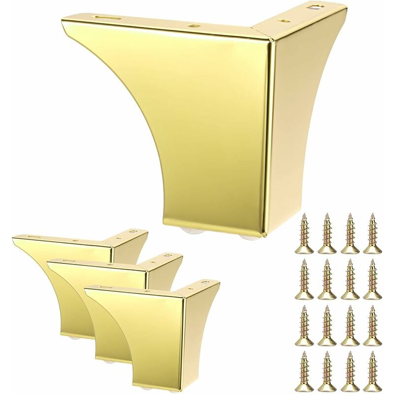 Image of 4 Pezzi Gambe per Divano Moderne 100mm Gambe per Letto Antiscivolo con Viti Piedini per Mobili per Tavolo Armadietto - Oro