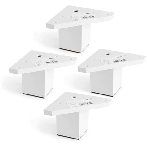 4 Pezzi Gambe per mobili con Piastra di Montaggio - Piedini per mobili - Plastica ABS - Altezza: 6 cm - Colore: Bianco - Non Include le Viti - REI