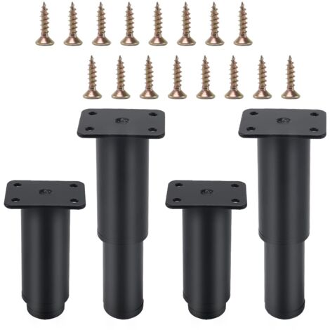 4 pezzi Gambe per mobili regolabili 8-12 cm, Gambe per cucina regolabili Carico massimo 300 kg Piedini per armadietti con 16 viti, Nero