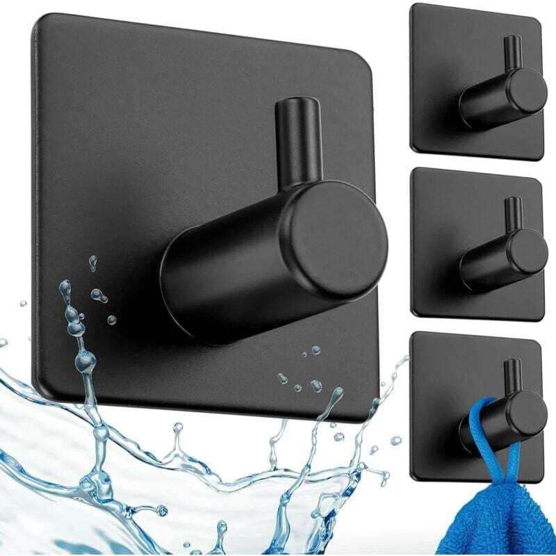 Image of 4 pezzi - gancio nero per vestiti, strofinacci, asciugamani, supporto autoadesivo per accessori da cucina