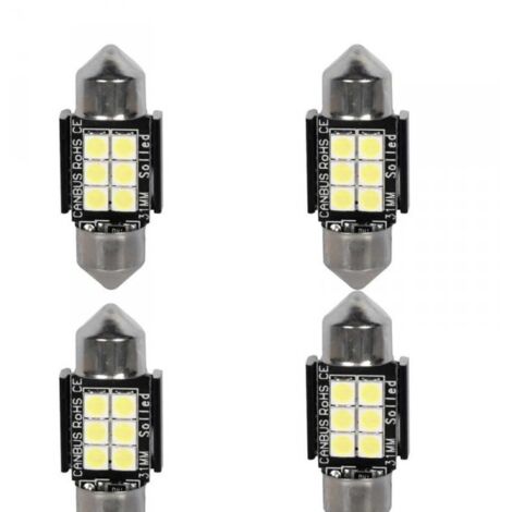 4 Pezzi Lampada Led Siluro 31mm Canbus T11 SV8.5 C5W C10W 6 SMD 3030 12V 24V 2.5W 360lm Bianco 6500K per Auto e Camion