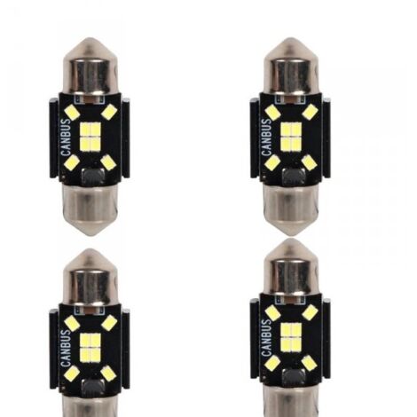 4 Pezzi Lampada Led Siluro 31mm Canbus T11 SV8.5 C5W C10W 8 SMD 2016 12V 24V 2.5W 380lm Bianco 6500K per Auto e Camion
