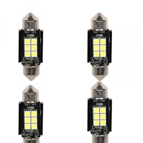 4 Pezzi Lampada Led Siluro 36mm Canbus T11 SV8.5 C5W C10W 6 SMD 3030 12V 24V 2.5W 300lm Bianco 6500K per Auto e Camion