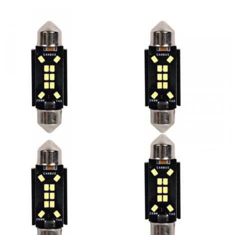 4 Pezzi Lampada Led Siluro 39mm Canbus T11 SV8.5 C5W C10W 10 SMD 2016 12V 24V 2.5W 380lm Bianco 6500K per Auto e Camion