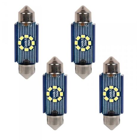 4 Pezzi Lampada Led Siluro 39mm Canbus T11 SV8.5 C5W C10W 8 SMD 2016 12V 24V 2.5W 120lm Bianco 6500K per Auto e Camion
