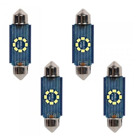 4 Pezzi Lampada Led Siluro 41mm Canbus T11 SV8.5 C5W C10W 8 SMD 2016 12V 24V 2.5W 120lm Bianco 6500K per Auto e Camion