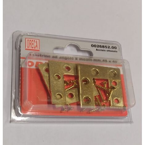4 PEZZI - LASTRINA AD ANGOLO PER MOBILI- IN ACCIAIO OTTONATO 40x40MM