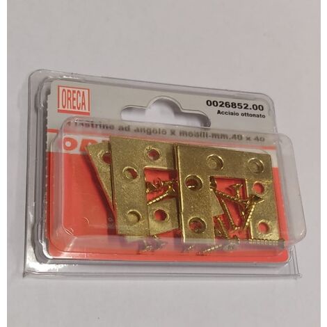 4 PEZZI - LASTRINA AD ANGOLO PER MOBILI- IN ACCIAIO OTTONATO 40x40MM